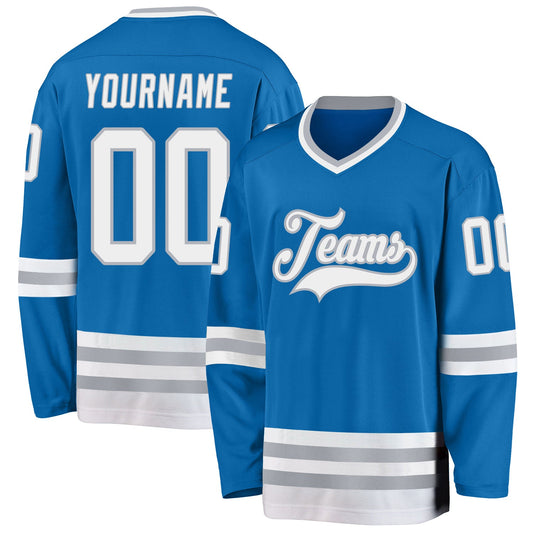 Custom Blue White-Gray Hockey Jersey - Sky-Custom