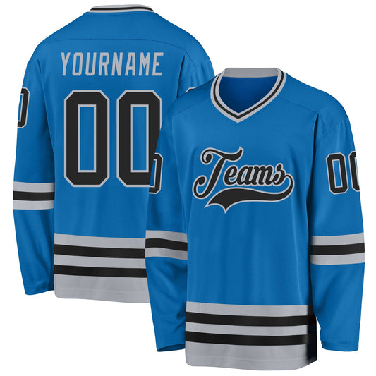 Custom Blue Black-Gray Hockey Jersey - Sky-Custom