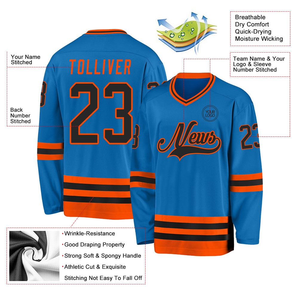 Custom Blue Black-Orange Hockey Jersey - Sky-Custom