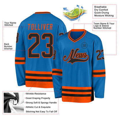 Custom Blue Black-Orange Hockey Jersey - Sky-Custom