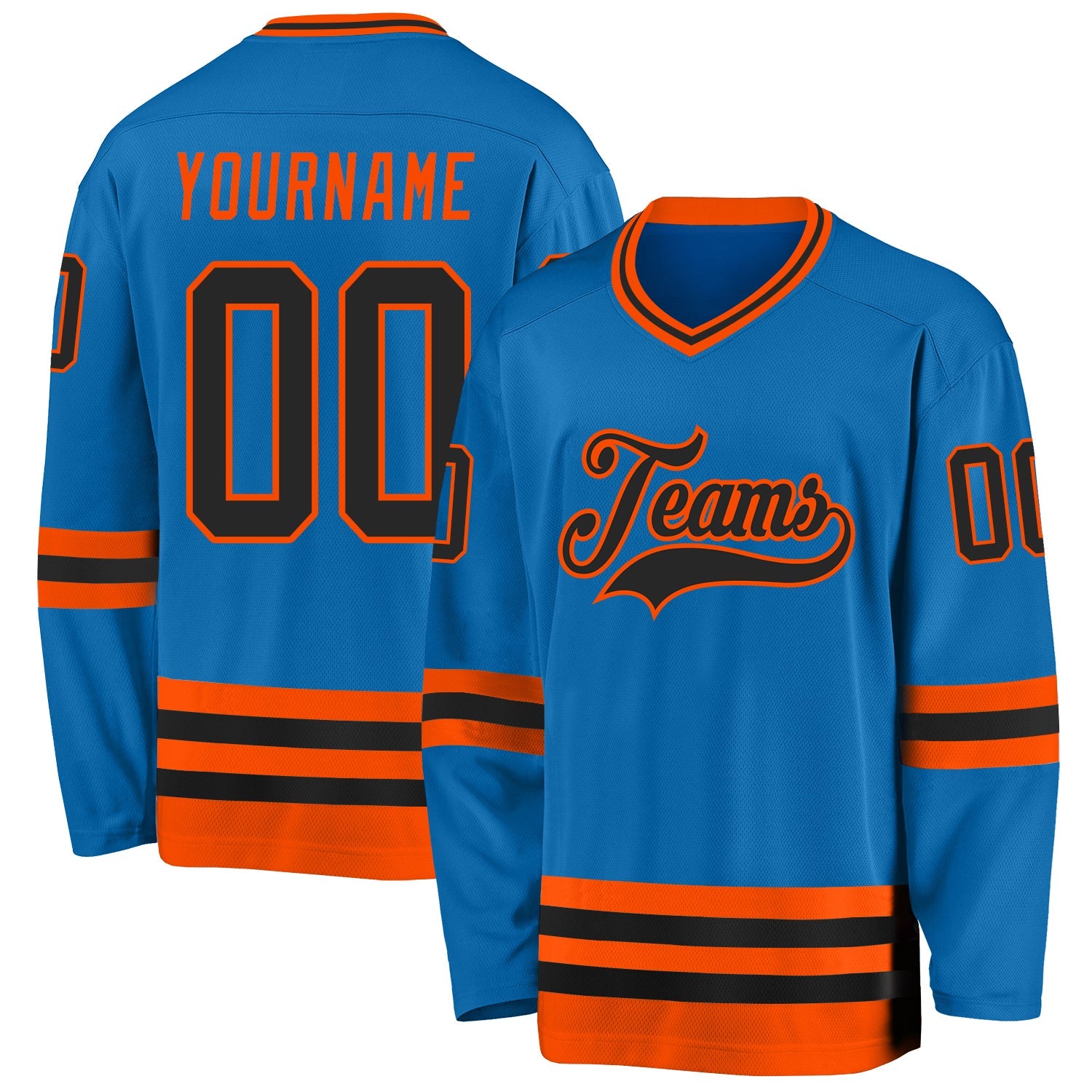 Custom Blue Black-Orange Hockey Jersey - Sky-Custom