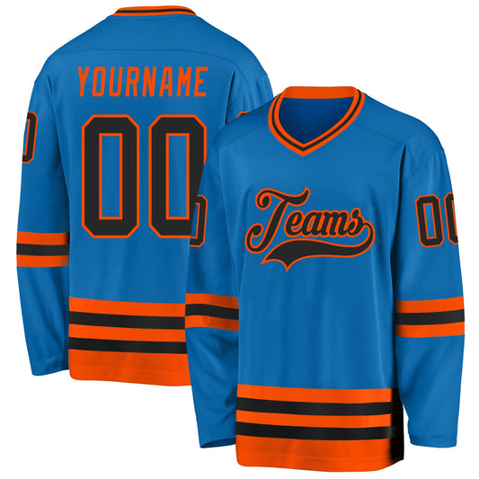 Custom Blue Black-Orange Hockey Jersey - Sky-Custom