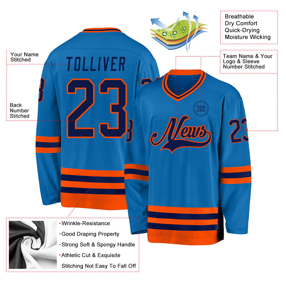 Custom Blue Navy-Orange Hockey Jersey - Sky-Custom
