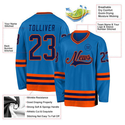Custom Blue Navy-Orange Hockey Jersey - Sky-Custom