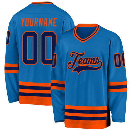 Custom Blue Navy-Orange Hockey Jersey - Sky-Custom