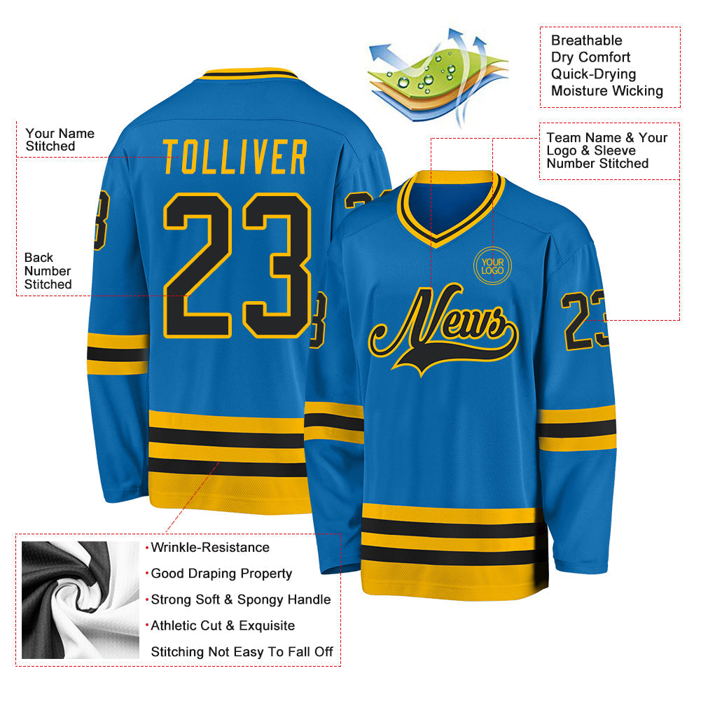 Custom Blue Black-Gold Hockey Jersey - Sky-Custom