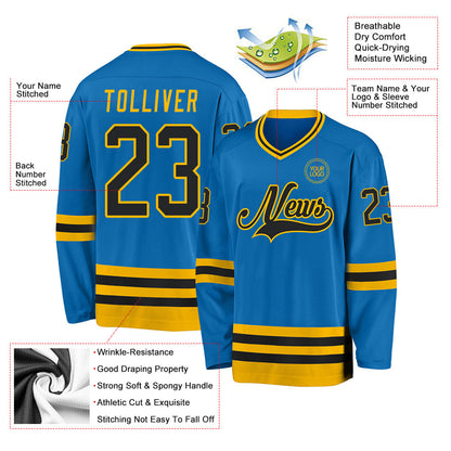 Custom Blue Black-Gold Hockey Jersey - Sky-Custom