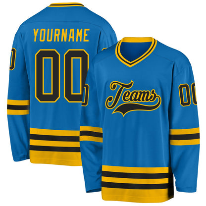 Custom Blue Black-Gold Hockey Jersey - Sky-Custom