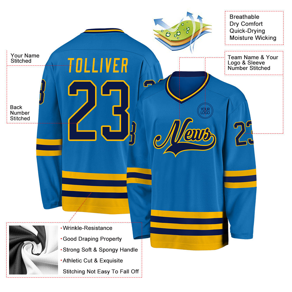 Custom Blue Navy-Gold Hockey Jersey - Sky-Custom