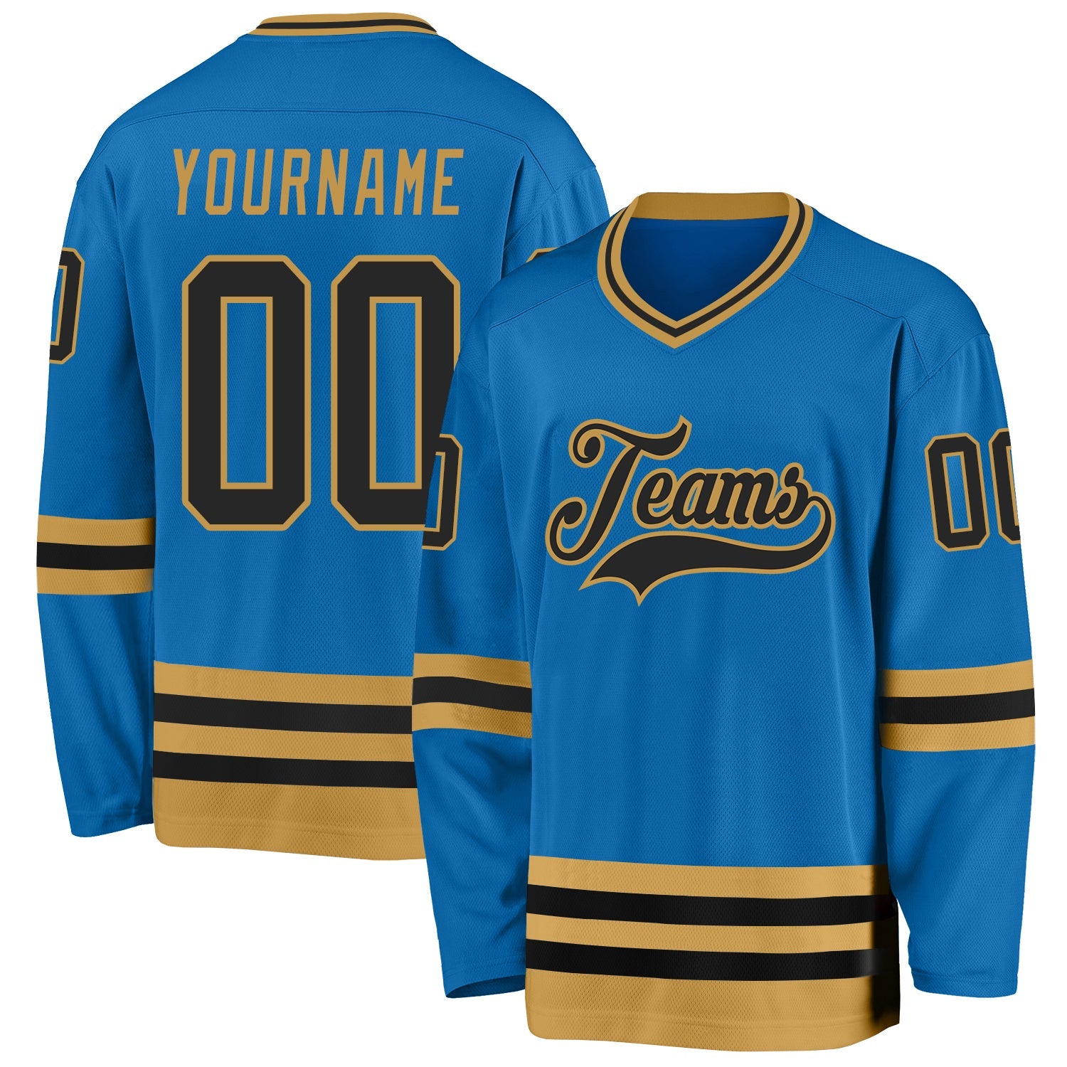 Custom Blue Black-Old Gold Hockey Jersey - Sky-Custom