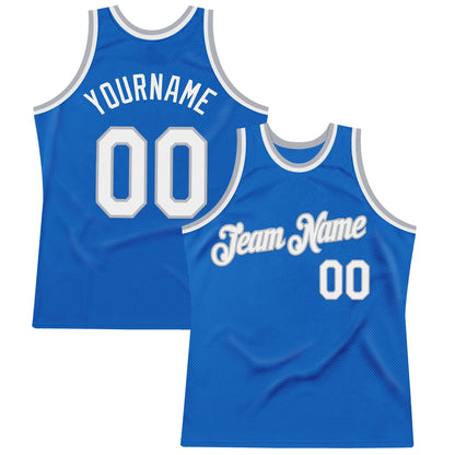 Custom Blue White-Gray Authentic Throwback Basketball Jersey - Sky-Custom