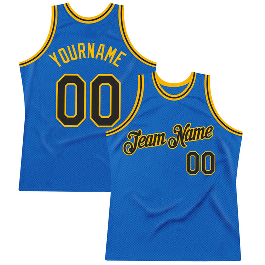 Custom Blue Black-Gold Authentic Throwback Basketball Jersey - Sky-Custom