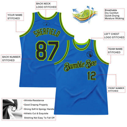 Custom Blue Black-Neon Green Authentic Throwback Basketball Jersey - Sky-Custom