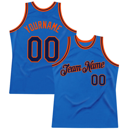 Custom Blue Navy-Orange Authentic Throwback Basketball Jersey - Sky-Custom