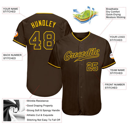 Custom Brown Brown-Gold Authentic Baseball Jersey - Sky-Custom