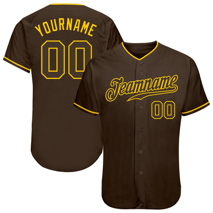 Custom Brown Brown-Gold Authentic Baseball Jersey - Sky-Custom