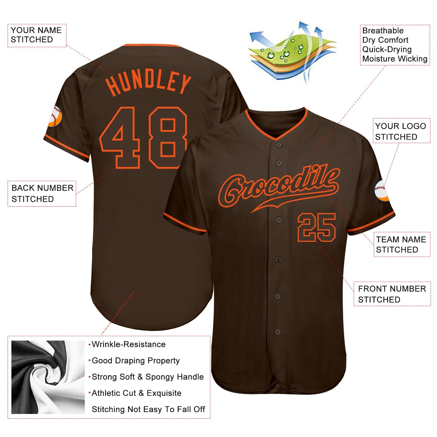 Custom Brown Brown-Orange Authentic Baseball Jersey - Sky-Custom