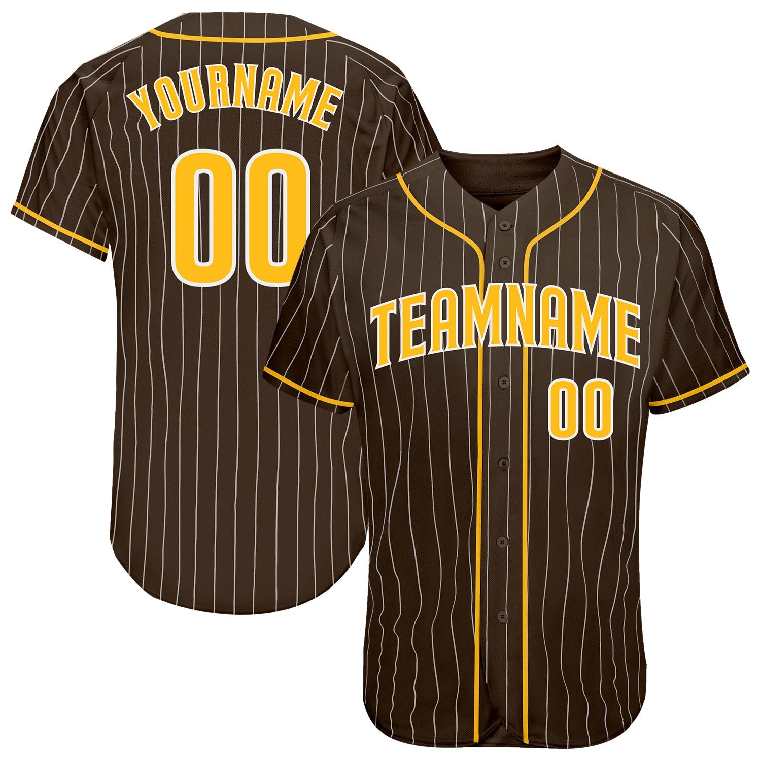 Custom Brown White Pinstripe Gold-White Authentic Baseball Jersey - Sky-Custom