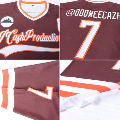 Custom Brown White-Orange Hockey Jersey - Sky-Custom
