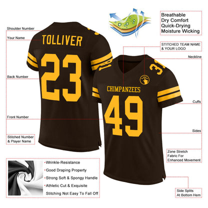 Custom Brown Gold Mesh Authentic Football Jersey - Sky-Custom