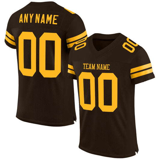 Custom Brown Gold Mesh Authentic Football Jersey - Sky-Custom