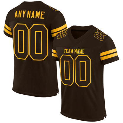 Custom Brown Brown-Gold Mesh Authentic Football Jersey - Sky-Custom
