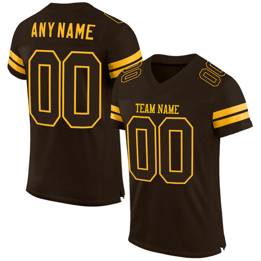 Custom Brown Brown-Gold Mesh Authentic Football Jersey - Sky-Custom