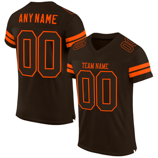 Custom Brown Brown-Orange Mesh Authentic Football Jersey - Sky-Custom