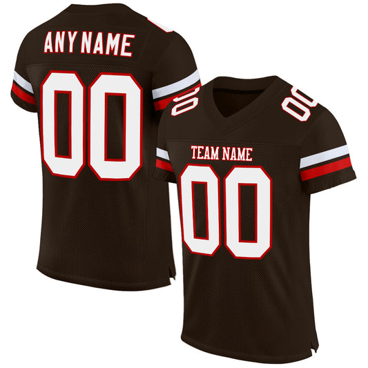 Custom Brown White-Red Mesh Authentic Football Jersey - Sky-Custom