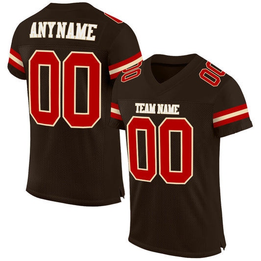 Custom Brown Red-Cream Mesh Authentic Football Jersey - Sky-Custom