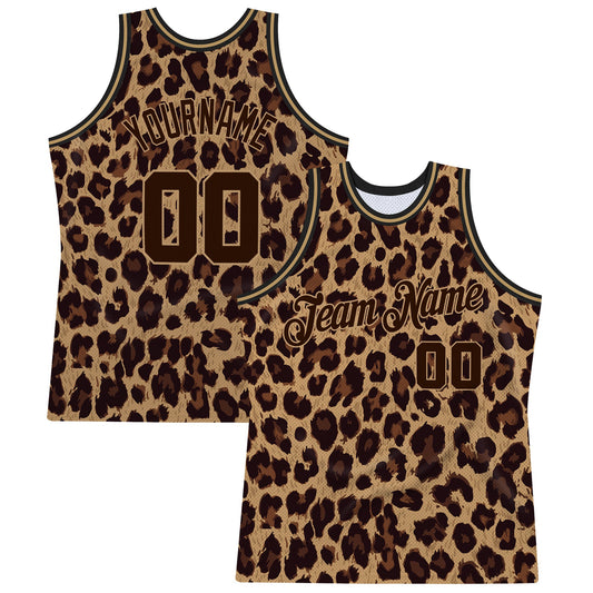 Custom Brown Brown-Old Gold 3D Pattern Design Leopard Authentic Basketball Jersey - Sky-Custom