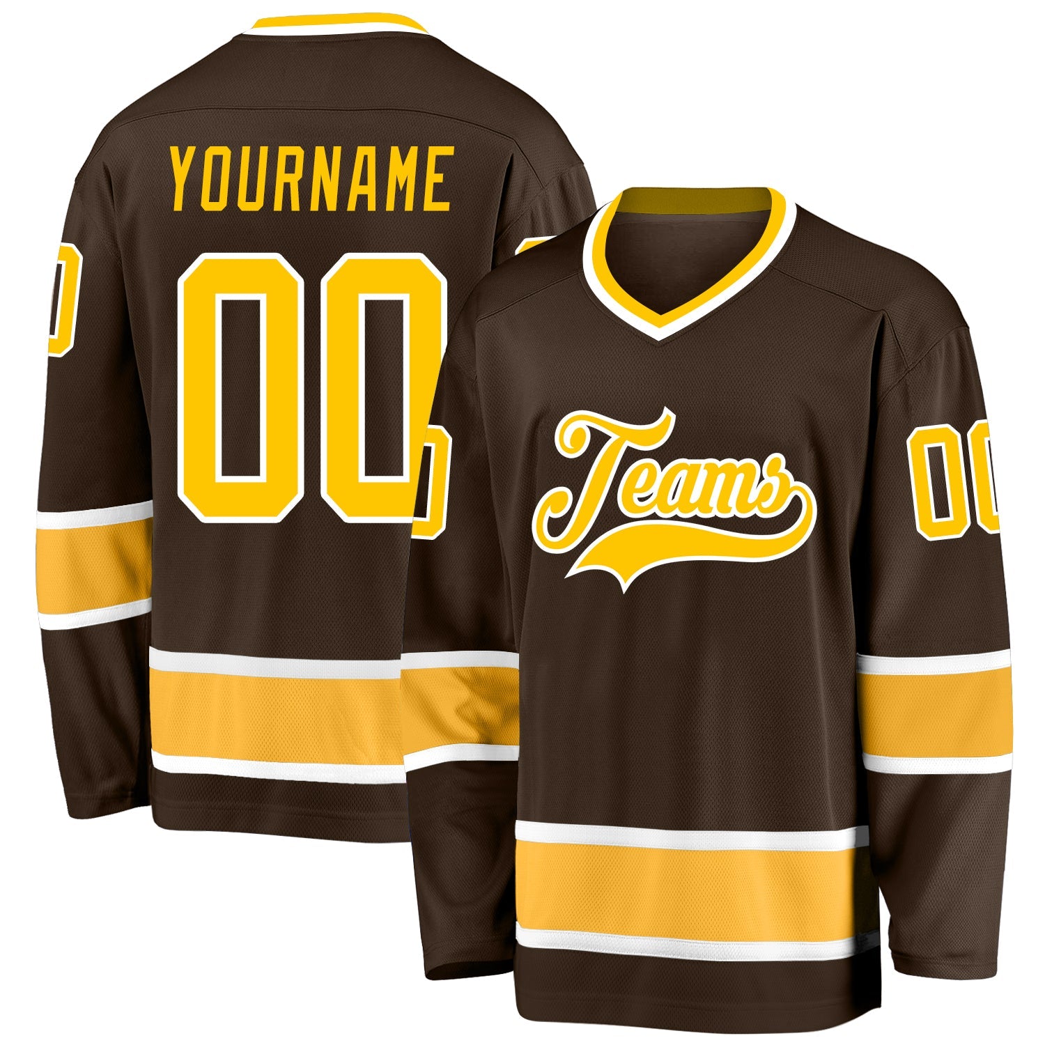 Custom Brown Gold-White Hockey Jersey - Sky-Custom