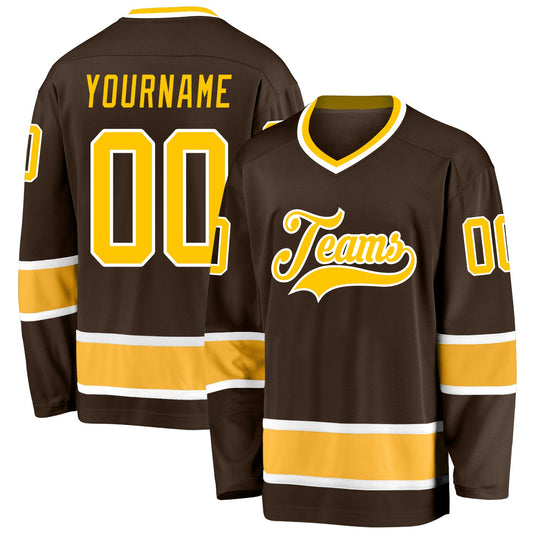 Custom Brown Gold-White Hockey Jersey - Sky-Custom
