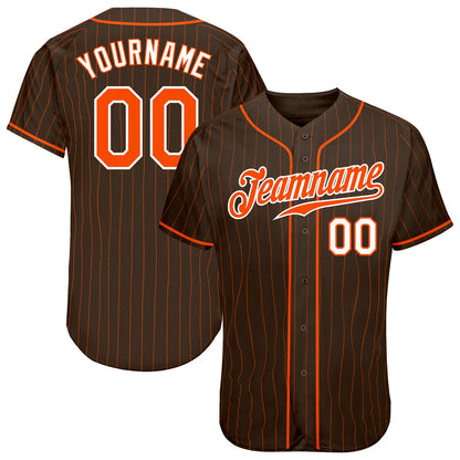 Custom Brown Orange Pinstripe Orange-White Authentic Baseball Jersey - Sky-Custom