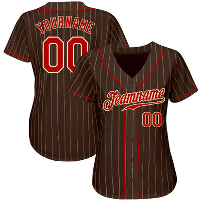Custom Brown Cream Pinstripe Red-Cream Authentic Baseball Jersey - Sky-Custom