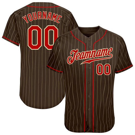 Custom Brown Cream Pinstripe Red-Cream Authentic Baseball Jersey - Sky-Custom