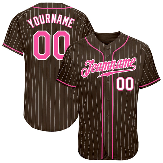 Custom Brown White Pinstripe Pink-White Authentic Baseball Jersey - Sky-Custom