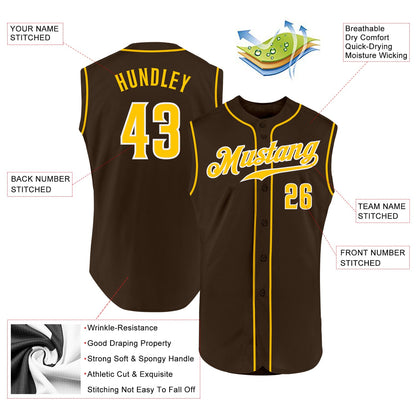 Custom Brown Gold-White Authentic Sleeveless Baseball Jersey - Sky-Custom