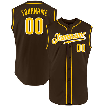 Custom Brown Gold-White Authentic Sleeveless Baseball Jersey - Sky-Custom