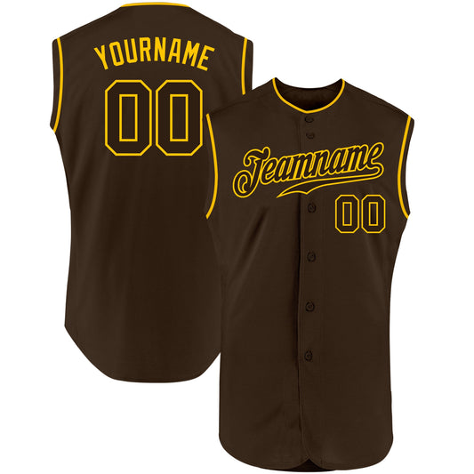 Custom Brown Brown-Gold Authentic Sleeveless Baseball Jersey - Sky-Custom