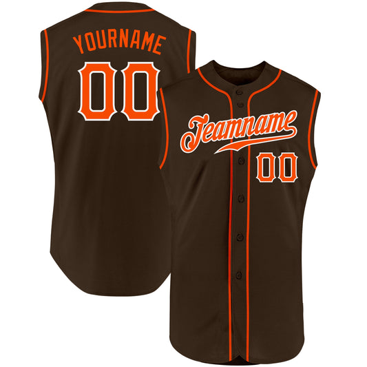 Custom Brown Orange-White Authentic Sleeveless Baseball Jersey - Sky-Custom