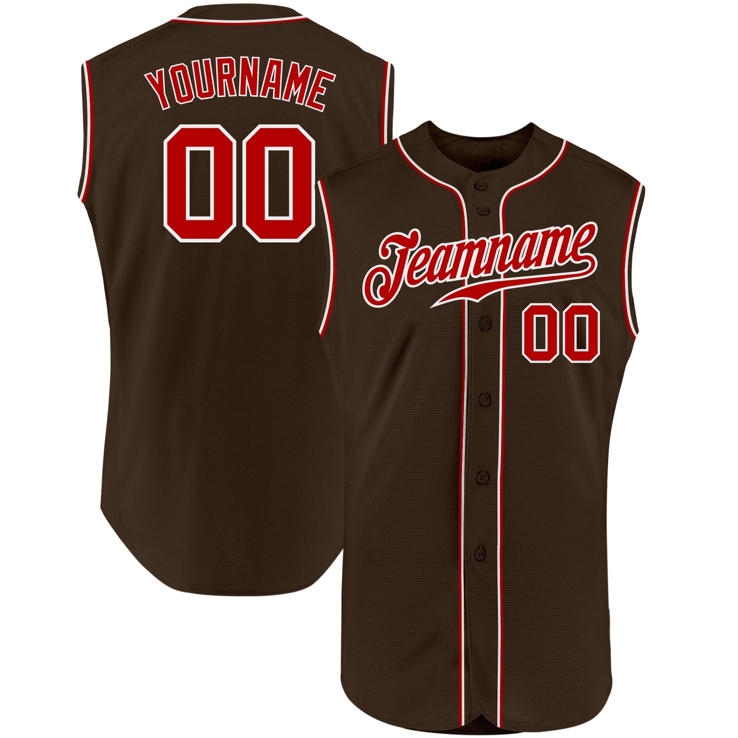 Custom Brown Red-White Authentic Sleeveless Baseball Jersey - Sky-Custom
