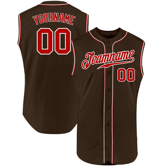 Custom Brown Red-White Authentic Sleeveless Baseball Jersey - Sky-Custom
