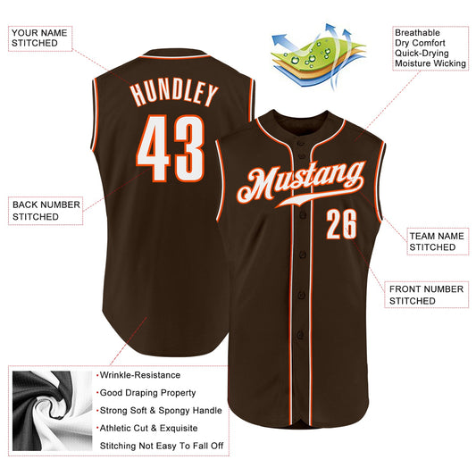 Custom Brown White-Orange Authentic Sleeveless Baseball Jersey - Sky-Custom