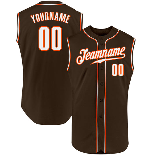 Custom Brown White-Orange Authentic Sleeveless Baseball Jersey - Sky-Custom
