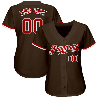 Custom Brown Red-White Authentic Baseball Jersey - Sky-Custom