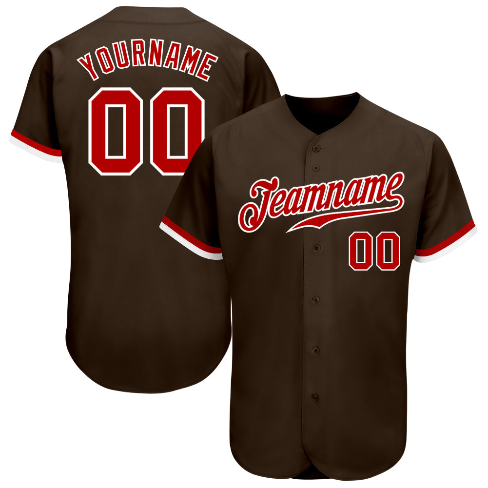 Custom Brown Red-White Authentic Baseball Jersey - Sky-Custom