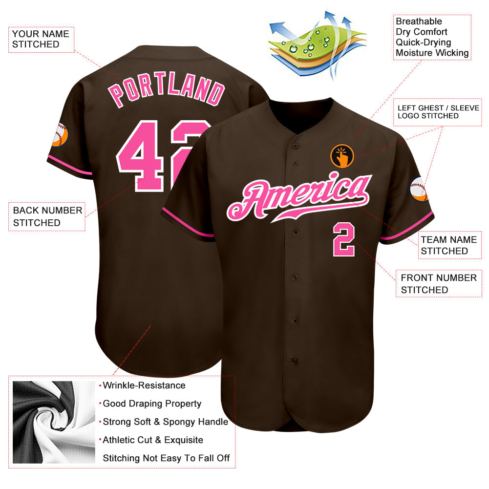 Custom Brown Pink-White Authentic Baseball Jersey - Sky-Custom