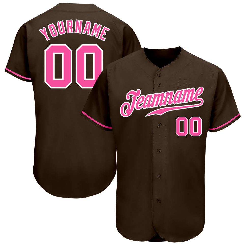 Custom Brown Pink-White Authentic Baseball Jersey - Sky-Custom