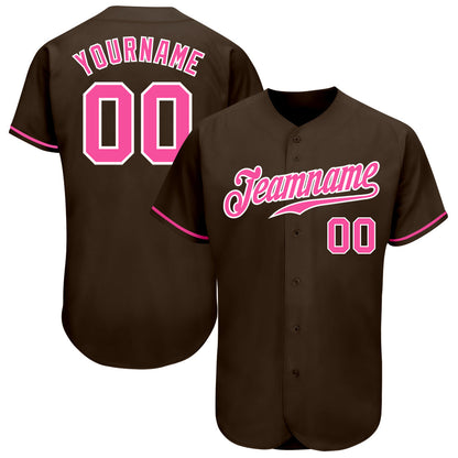 Custom Brown Pink-White Authentic Baseball Jersey - Sky-Custom